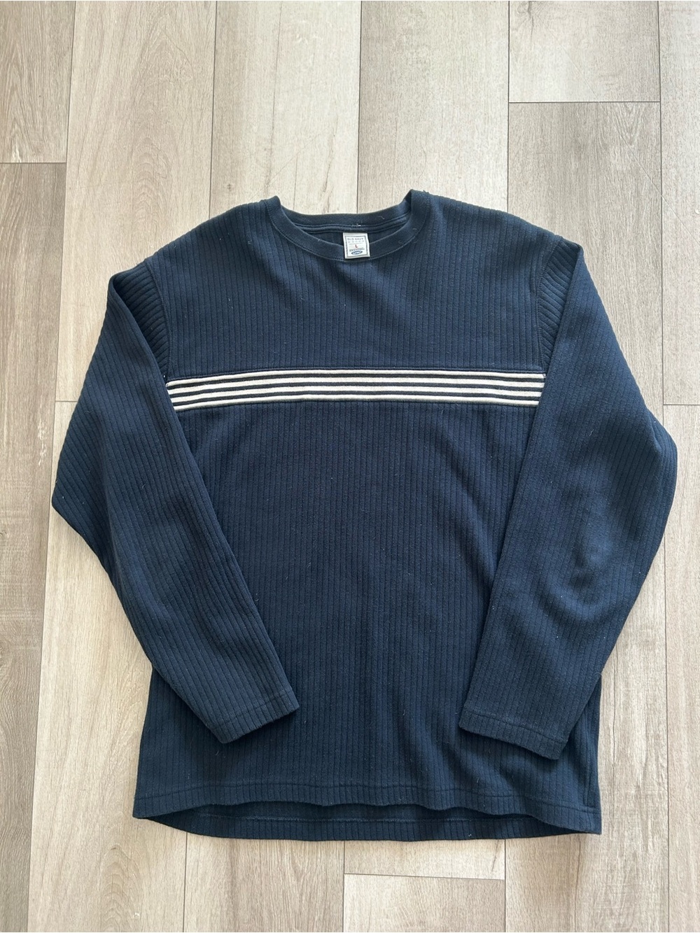 Y2K Vintage Old Navy Navy Ribbed Pullover with White Stripe 100% Cotton Size L